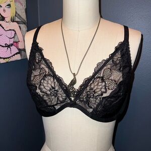 Wacoal Black Lace Bra plunging Elegant Bralette 36D